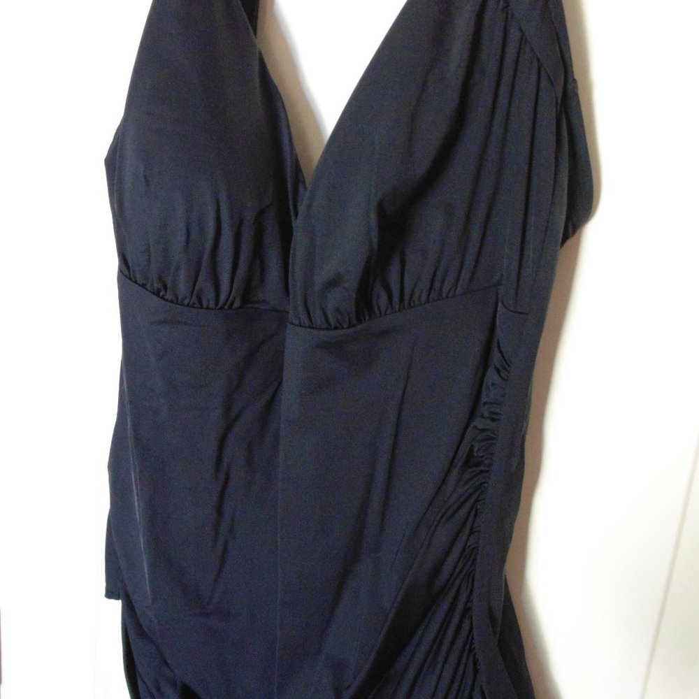 Badgley Mischka Black shirred halter swimsuit